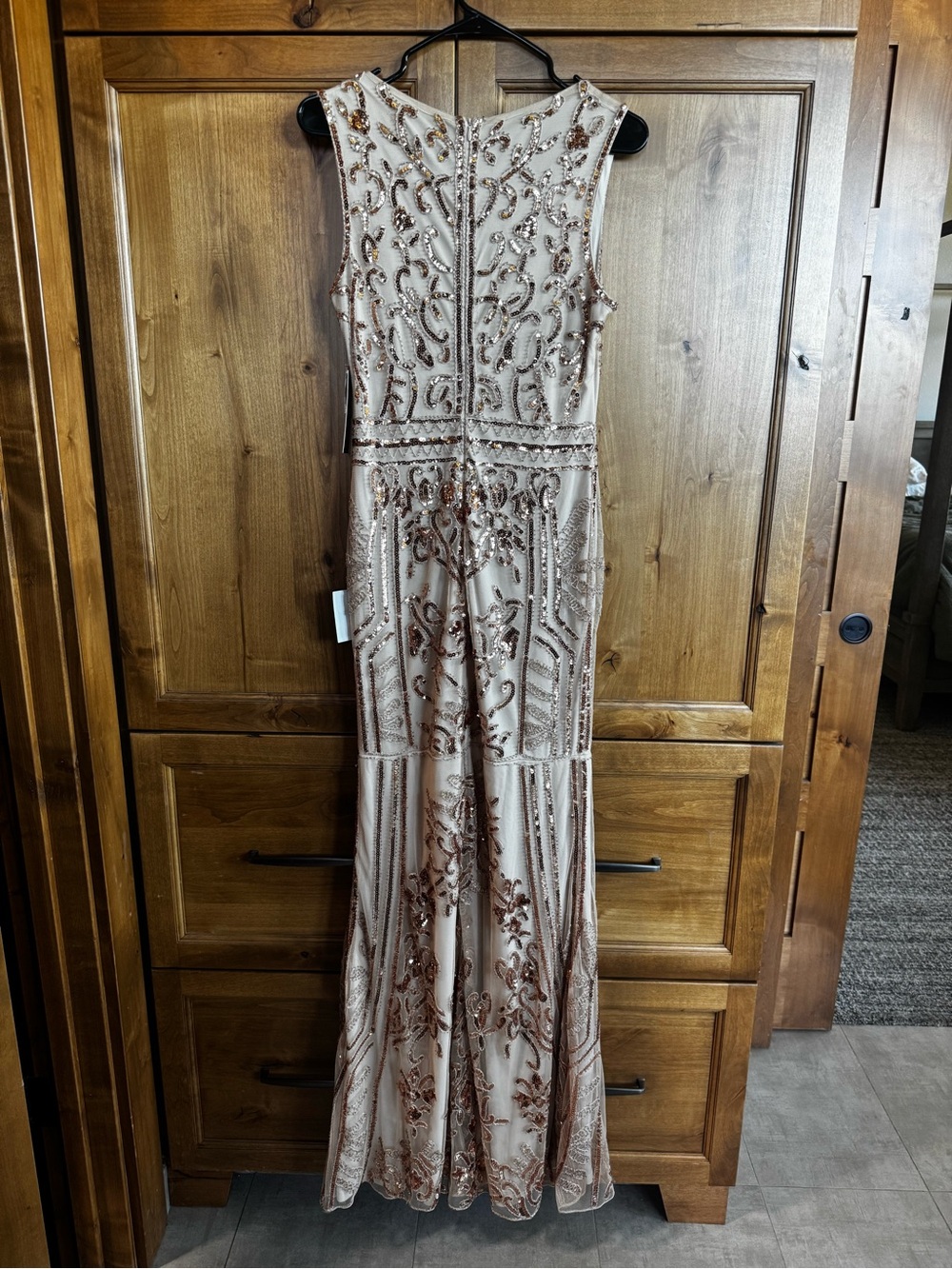 Lulu's Blush Champagne Sequin V-Neck Prom/Gala Dress - Picture 2 of 11
